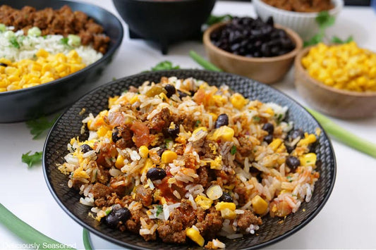 Tex-Mex Beef & Black Bean Bowl w/ Brown Rice & Corn *Week of 10/13